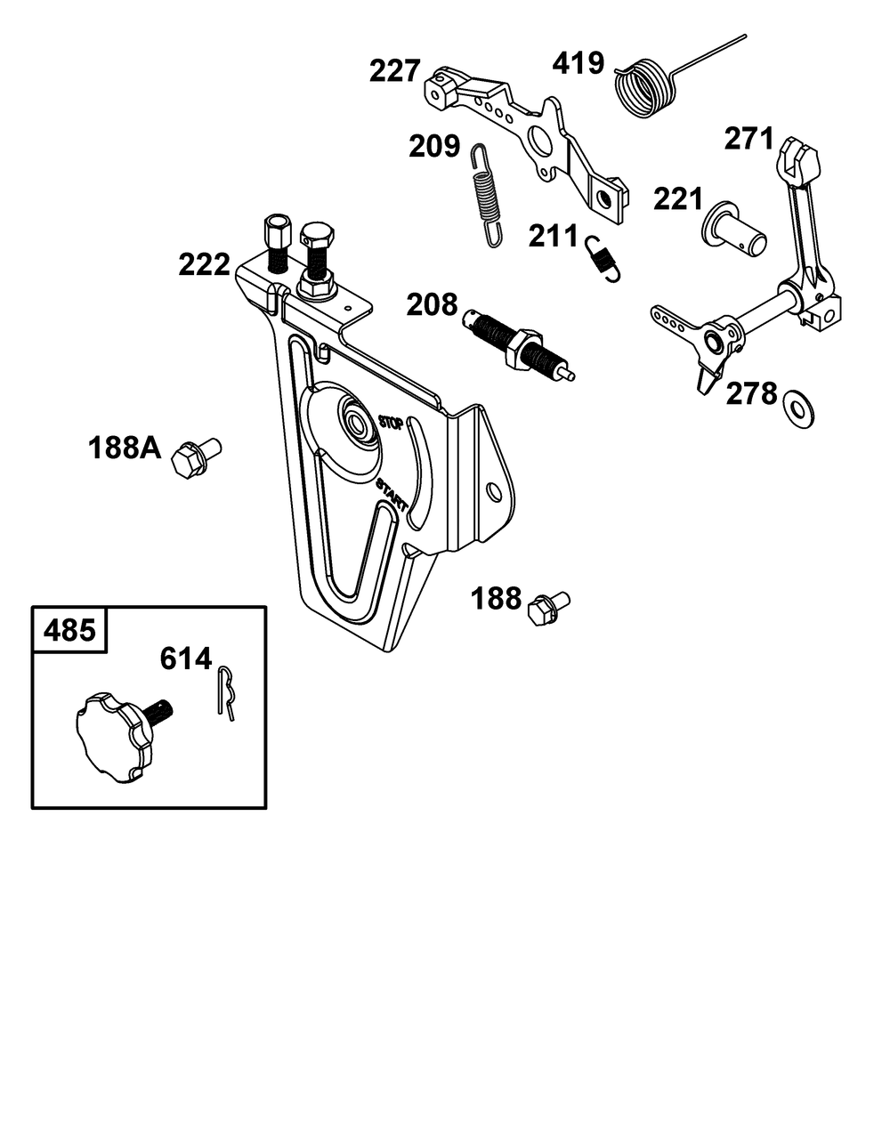 Controls Group Diagram and Parts List for 181D02-0003-01 100000 - 19Z999 Briggs and Stratton Engine